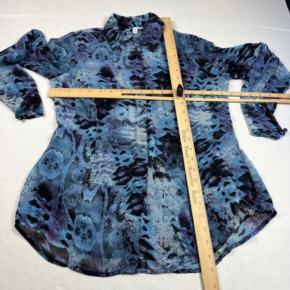 Cabi Button Down Blouse Long Sleeve Top Blue Abstract Print Artsy Work Shirt S - Picture 6 of 12